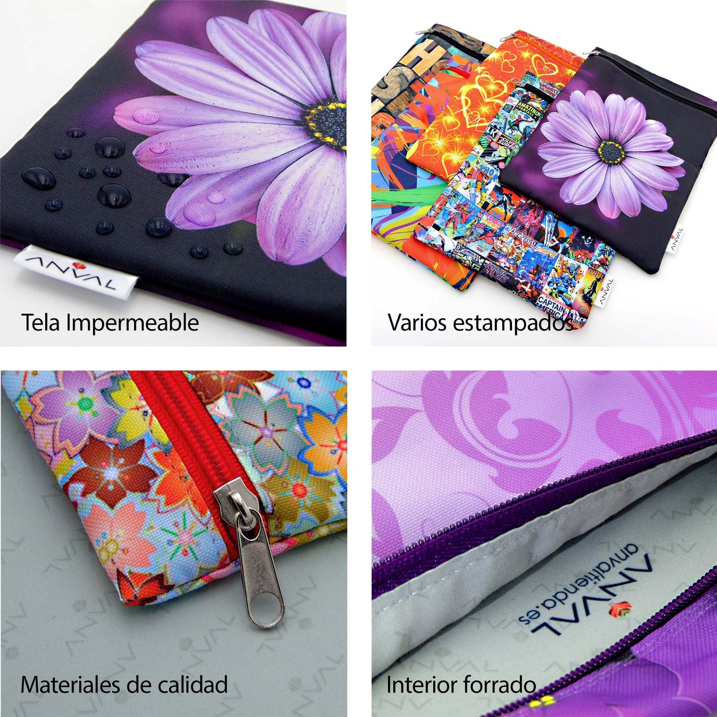 Funda para libro, Impermeable, con cremallera, bolsillo exterior