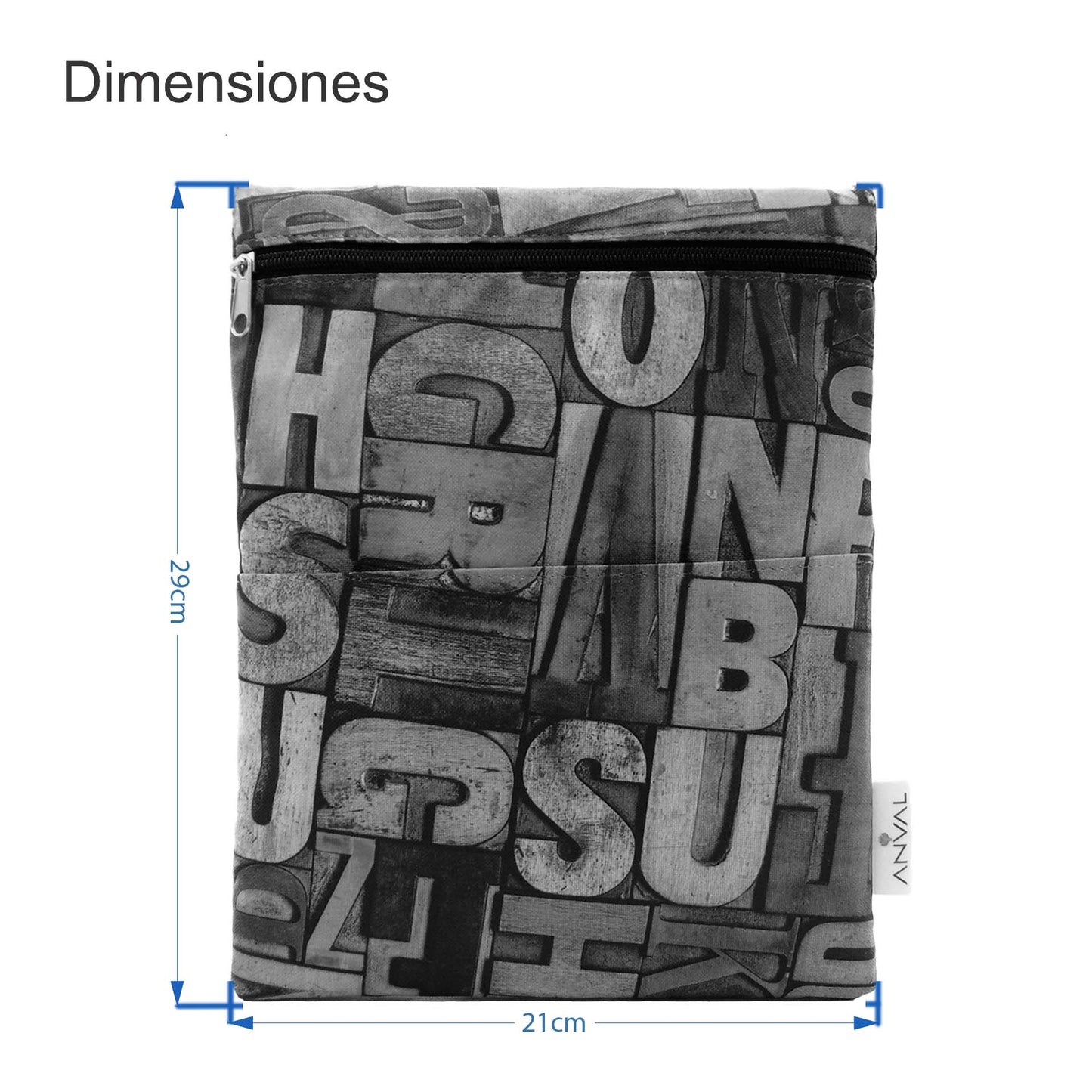 Funda para libro, Impermeable, con cremallera, bolsillo exterior