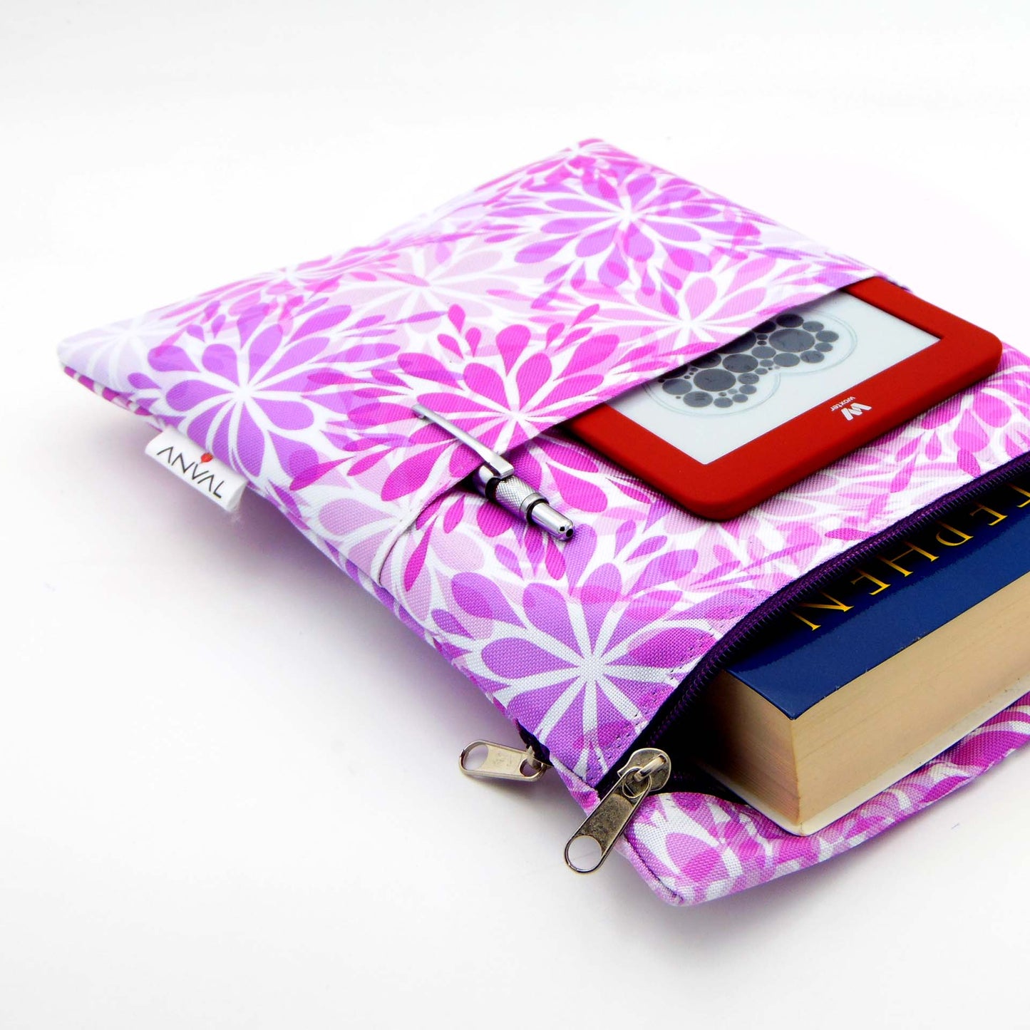 Funda para libro, Impermeable, con cremallera, bolsillo exterior - Colección ACUARELA